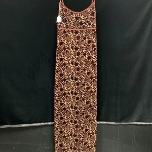 De Laru Red rose velvet pattern slip dress